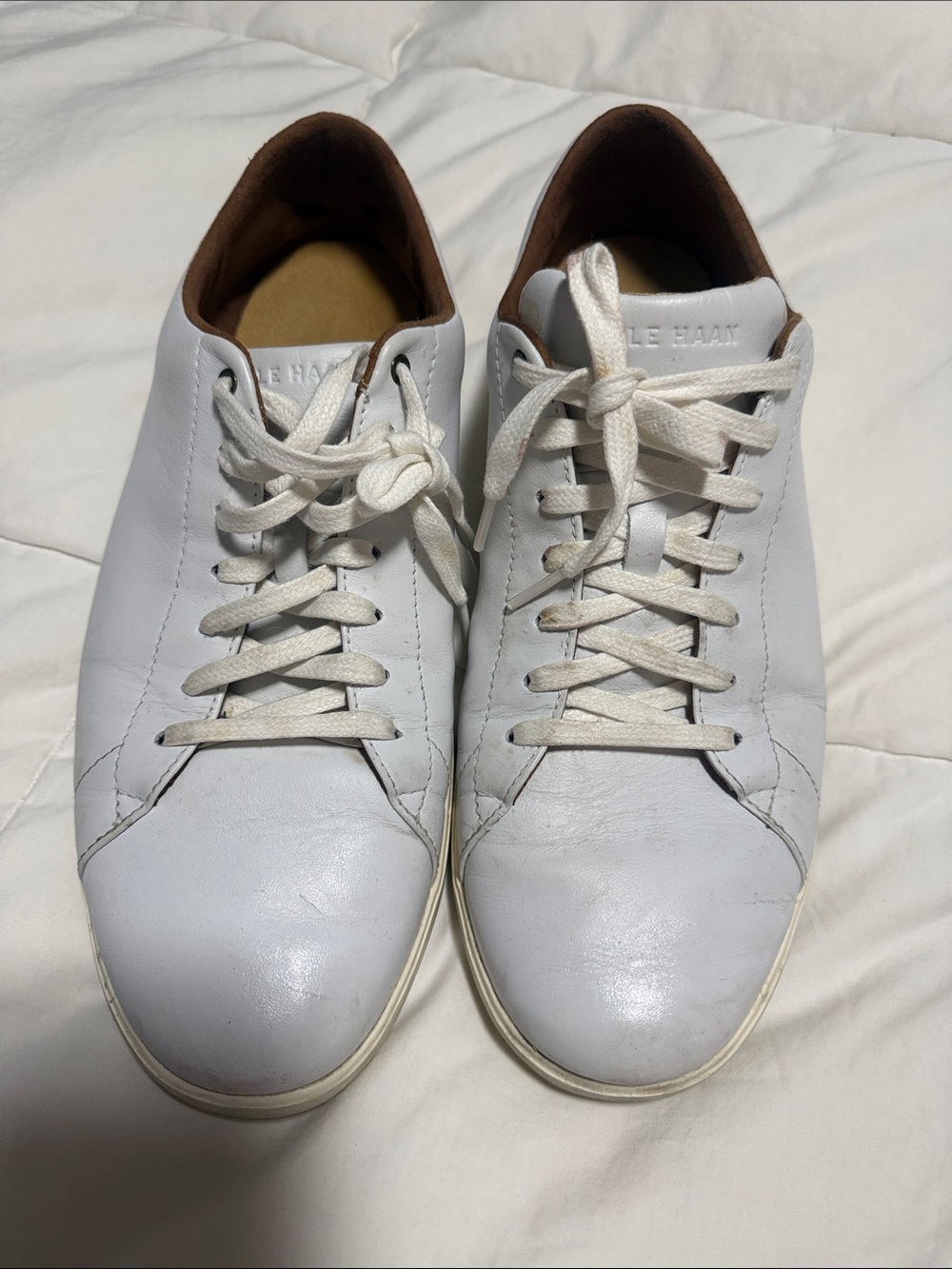 Cole Haan White Leather Men's Sneakers with Brown Lining